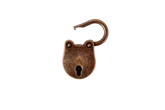 open bronze padlock isolated on transparent background