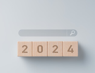 Search engine bar with word 2024 on wooden cube blocks for trend marketing monitor and business...