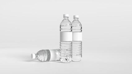 3D render of 3 Plastic bottles of drinking water isolated on white background.