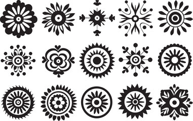 set of black rangoli patterns vector, set of mandala arts