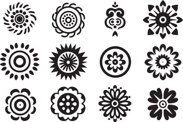 set of black rangoli patterns vector, set of mandala arts