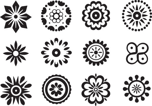 set of black rangoli patterns vector, set of mandala arts