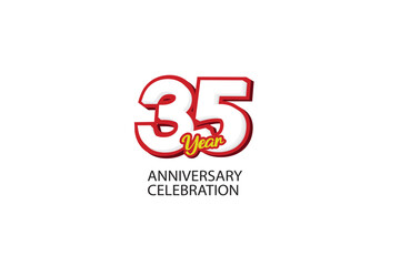 Obraz premium 35th, 35 years, 35 year anniversary minimalist logo, jubilee, greeting card. Birthday invitation, sign. Red space vector illustration on white background - Vector
