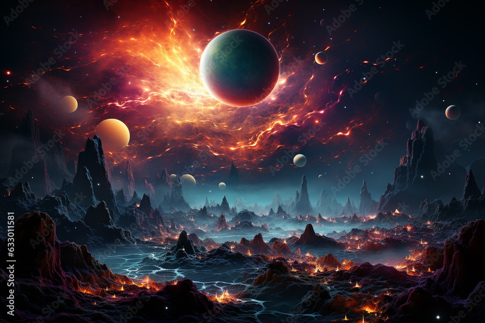 Poster A composite image capturing the vivid auroras at Jupiter's poles, driven by the interactions between its magnetic field and solar wind. Generative AI technology.