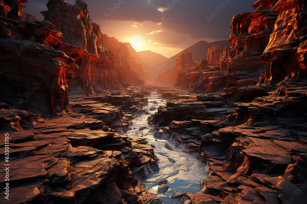 Poster an image of the intricate canyon network on mars, such as valles marineris, showcasing the planet's 