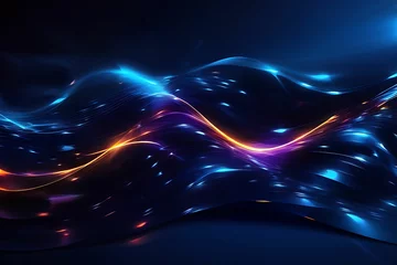 Fototapeten Abstract futuristic dark blue wave line background with glowing light effect. © JALAL UDDIN