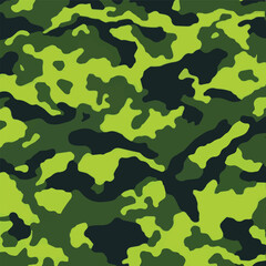 Naklejka premium Camouflage seamless pattern. Trendy style camo, repeat print. Vector illustration. Khaki texture, perfect for military army design.