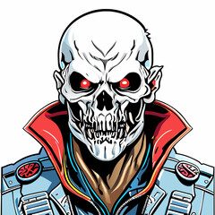 Vector illustration of a skull in a spacesuit with red eyes.