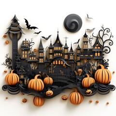 halloween background, paper craft style. night halloween paper art background. 