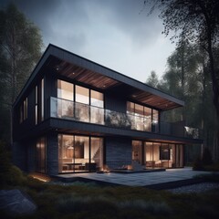 3D Modern house. Scandinavian style. Neutral colors. Minimalism. Generative AI