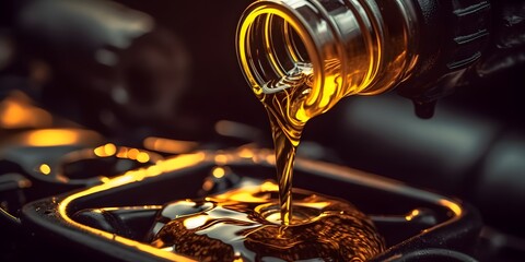 Pouring changing car engine oil - Generative AI - obrazy, fototapety, plakaty