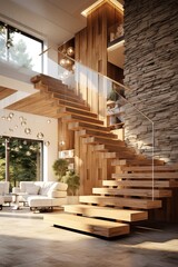 Amazing Interior Design of a Modern and Luxurious Apartment with Wooden Stairs and Beautiful Walls.