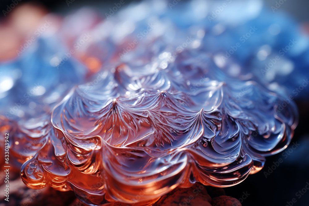 Poster An artistic depiction of frost patterns transforming ordinary objects into fantastical shapes and textures.  Generative AI technology.