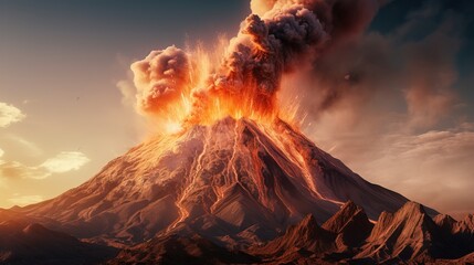 Fototapeta premium Big Volcano Erupting during the Day. Insane Lights and lot of Smoke.