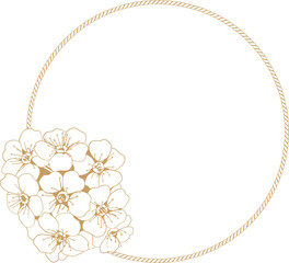 Floral round frame hand drawing design. Vector flower border for invitation or greeting card.