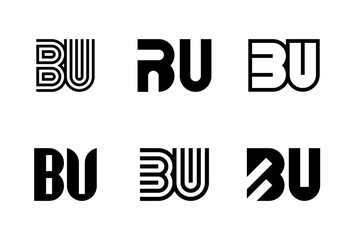 Set of letter BU logos. Abstract logos collection with letters. Geometrical abstract logos