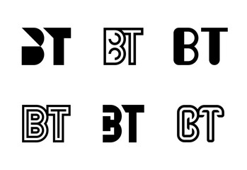 Set of letter BT logos. Abstract logos collection with letters. Geometrical abstract logos