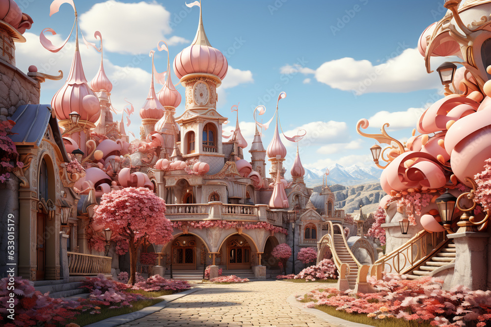 Poster A scene of a fairground carousel adorned with oversized marshmallow decorations, adding a touch of whimsy to the ambiance.  Generative AI technology.