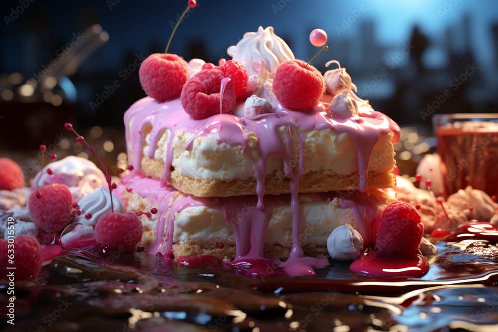 Fototapete an artistic composition featuring a tower of marshmallows stacked in a creative arrangement, highlig