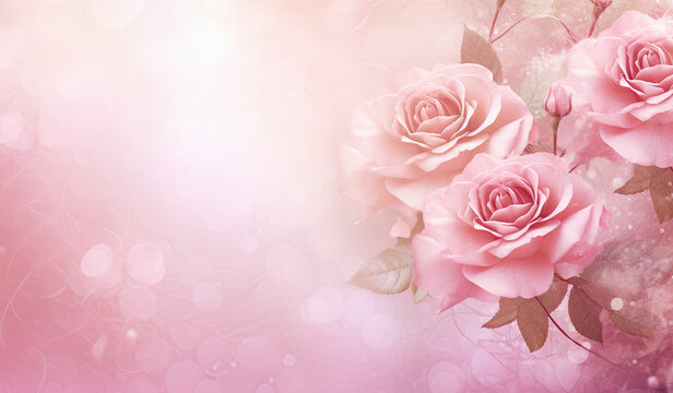  flores rosas, sobre fondo desenfocado con bokeh rosa, ilustración de ia generativa