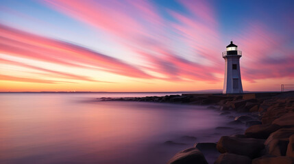 Evening sky and colours around sea and lighthouse © red_orange_stock