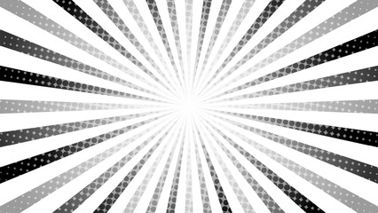 Gray And White Sunburst Pattern Background And Halftone. Rays. Radial. Vector Illustration