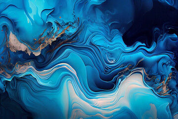Fototapeta na wymiar Blue Acrylic Pour Color Liquid marble abstract surfaces Design.