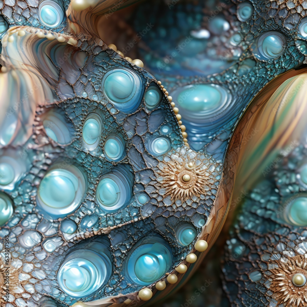 Canvas Prints Seamless texture of Pearlescent ocean ammonite, soft pastel color shades, abstract fossil pattern, macro closeup fractal details, seashell mollusk spirals - generative ai