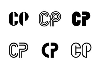 Set of letter CP logos. Abstract logos collection with letters. Geometrical abstract logos