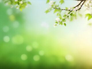 Obraz na płótnie Canvas Spring background, green tree leaves on blurred background.