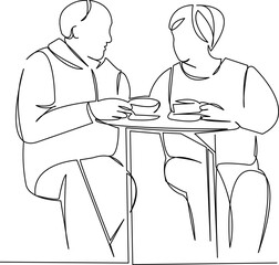 elderly couple drinking tea in a cafe