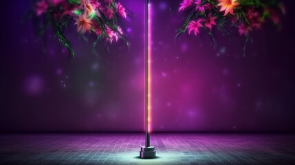 Abstract pole for pole dance with flowers isolated on dark blurred background