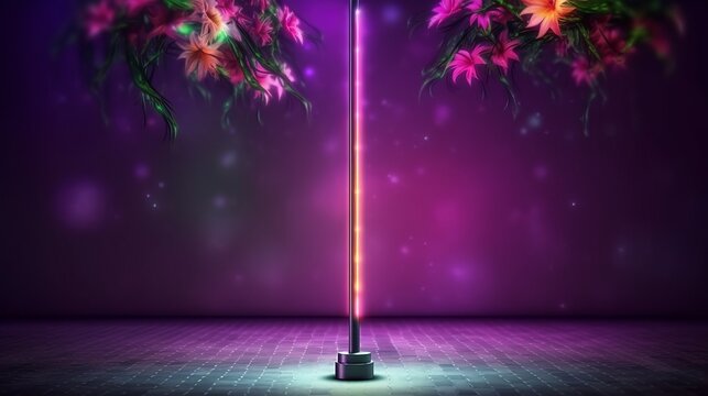 Abstract pole for pole dance with flowers isolated on dark blurred background