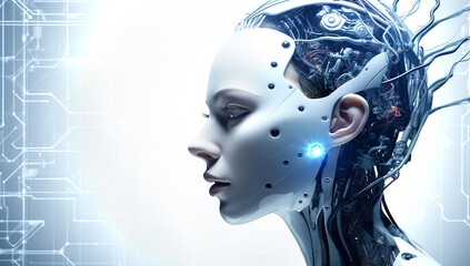 Robot Girl closeup, futuristic concept of modern technology progression. Generated with AI