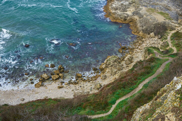 Rocky Hawaii seaside and blue sea.