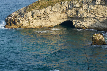 Rocky Hawaii seaside and blue sea.