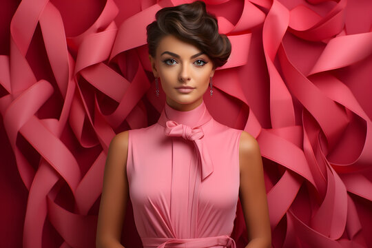 breast cancer awareness , woman and pink ribbon and bow