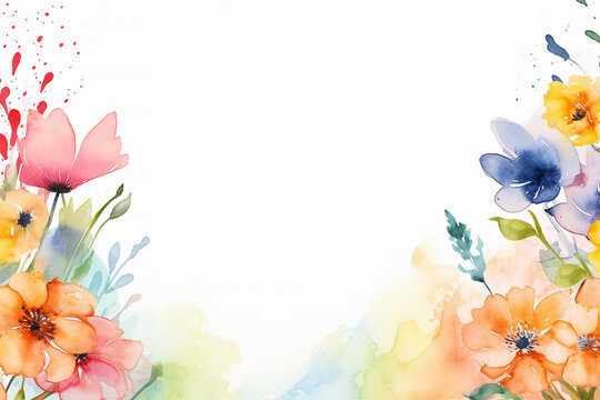 Flowers watercolor painting frame, pastel tone image, Generative AI