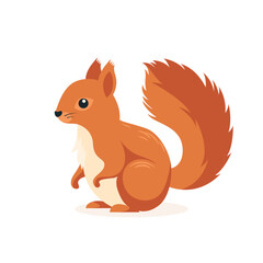 Flat Vector Cute Squirrel. Little Squirrel Icon. Adorable Cartoon Squirrel Character Isolated on White Background, Side View
