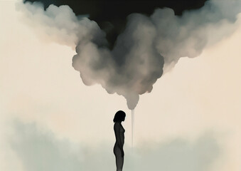 woman vision man concept creative black dream idea feelings dramatic cloud poster. Generative AI. - obrazy, fototapety, plakaty