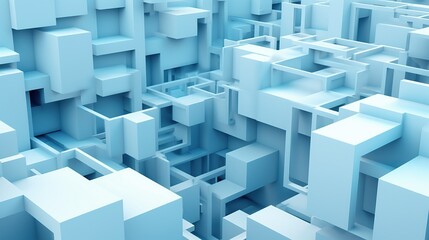 Abstract background with blue cubes, geometric low-poly installation.