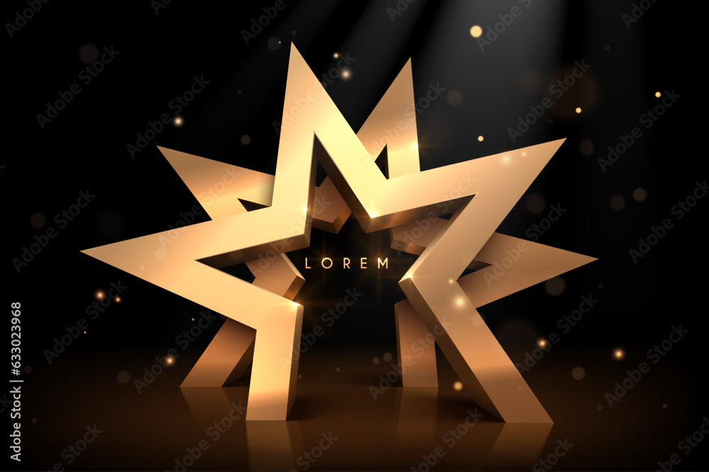 Wall mural Golden star award shape template on black background