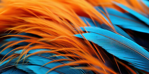 blue and orange colors feathers background as beautiful abstract wallpaper header