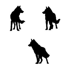 Vector set of wolf illustration. silhouette of wolves isolated on white background. icon sheet of a wolf. icon pack of a black wolf.