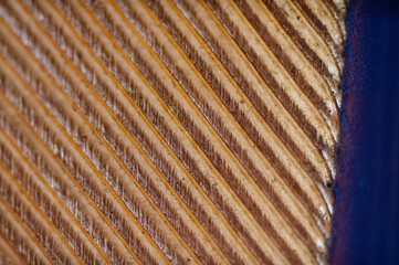 Macro view of Peahen feather revealing its texture and patterns, India.