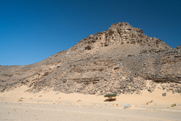 view in the Sahara desert of Tadrart rouge tassili najer in Djanet City  ,Algeria.colorful orange sand, rocky mountains