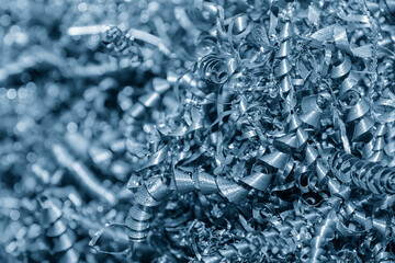 Close-up scene of  the metal materials scrap from turning process.
