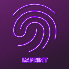 imprint neon sign, modern glowing banner design, colorful modern design trends on black background. Vector illustration.