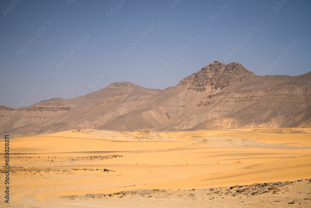 Sticker view in the Sahara desert of Tadrart rouge tassili najer in Djanet City  ,Algeria.colorful orange sand, rocky mountains