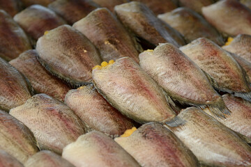 Dried fish in the market, close-up of the fish
